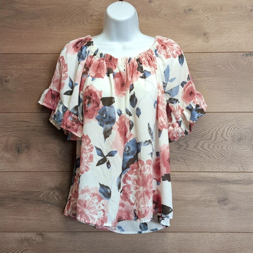 Sienna Sky Floral Off-Shoulder Blouse Top Women's Size Small